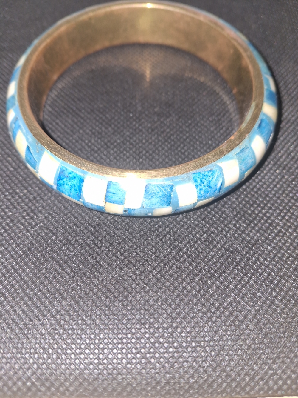 Vintage Blue and White Inlay Checkerboard Bangle Bracelet